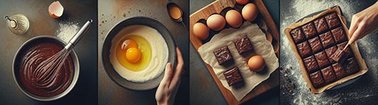 Un collage de imágenes de unas manos haciendo un brownie